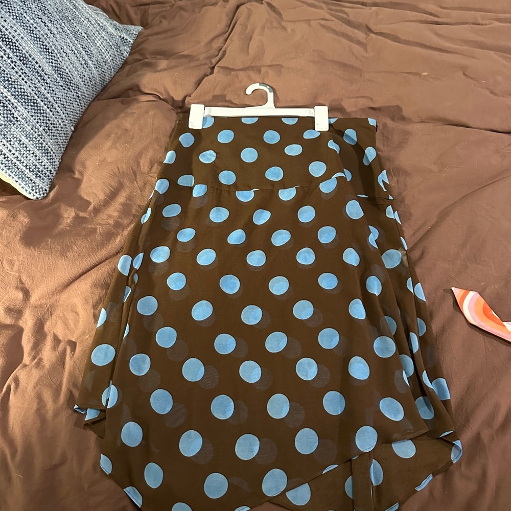 Zara Brown and blue Polka Dot Midi Skirt - Picture 6 of 6